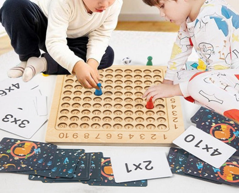 Jogo de Tabuleiro de Multiplicação Montessori de Madeira